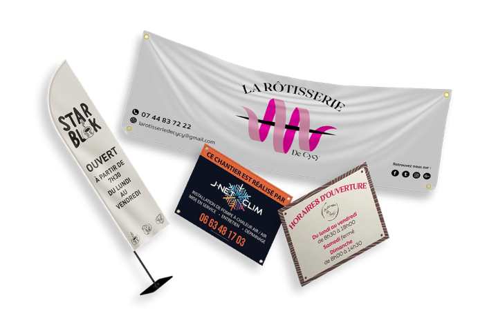 Que ce soit pour orienter, informer ou promouvoir, la signalétique joue un rôle essentiel dans votre communication visuelle. Nous vous proposons une large gamme de supports personnalisables, adaptés à tous vos projets, intérieurs comme extérieurs